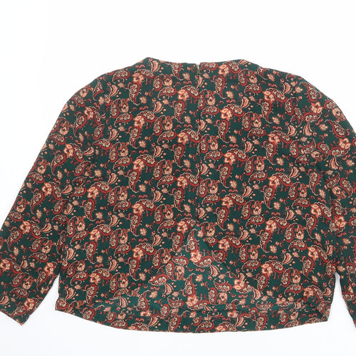 FOREVER 21 Womens Green Paisley Polyester Basic Blouse Size M Round Neck