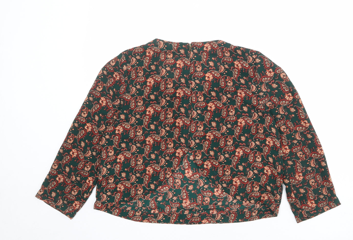 FOREVER 21 Womens Green Paisley Polyester Basic Blouse Size M Round Neck
