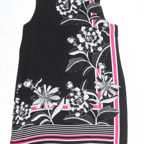 EDIT Womens Black Floral Polyester Shift Size 16 Round Neck Button