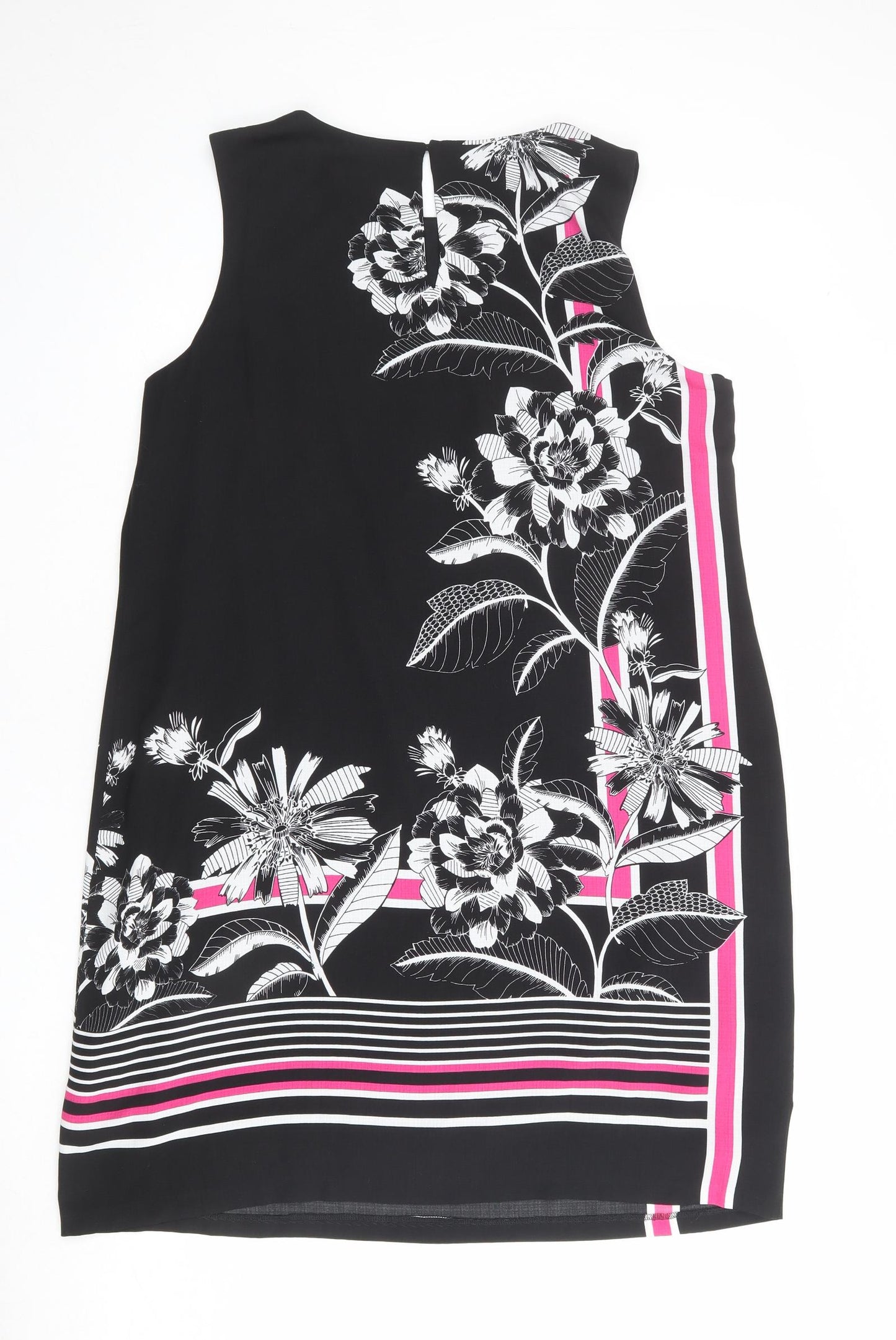 EDIT Womens Black Floral Polyester Shift Size 16 Round Neck Button