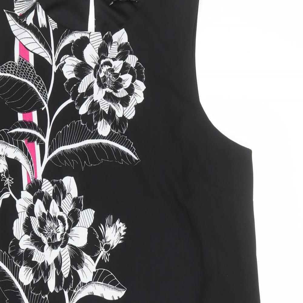 EDIT Womens Black Floral Polyester Shift Size 16 Round Neck Button