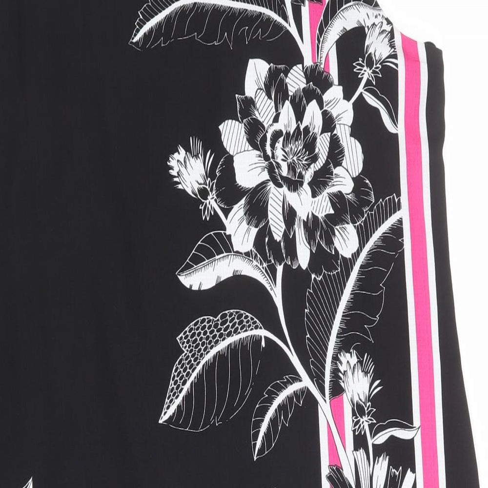 EDIT Womens Black Floral Polyester Shift Size 16 Round Neck Button