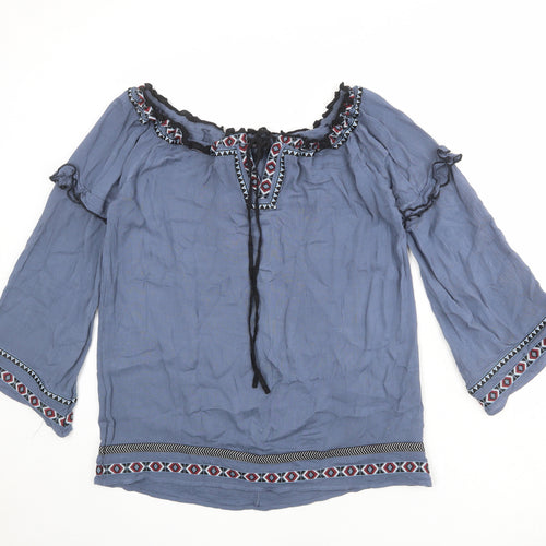 River Island Womens Blue Viscose Basic Blouse Size 8 Boat Neck