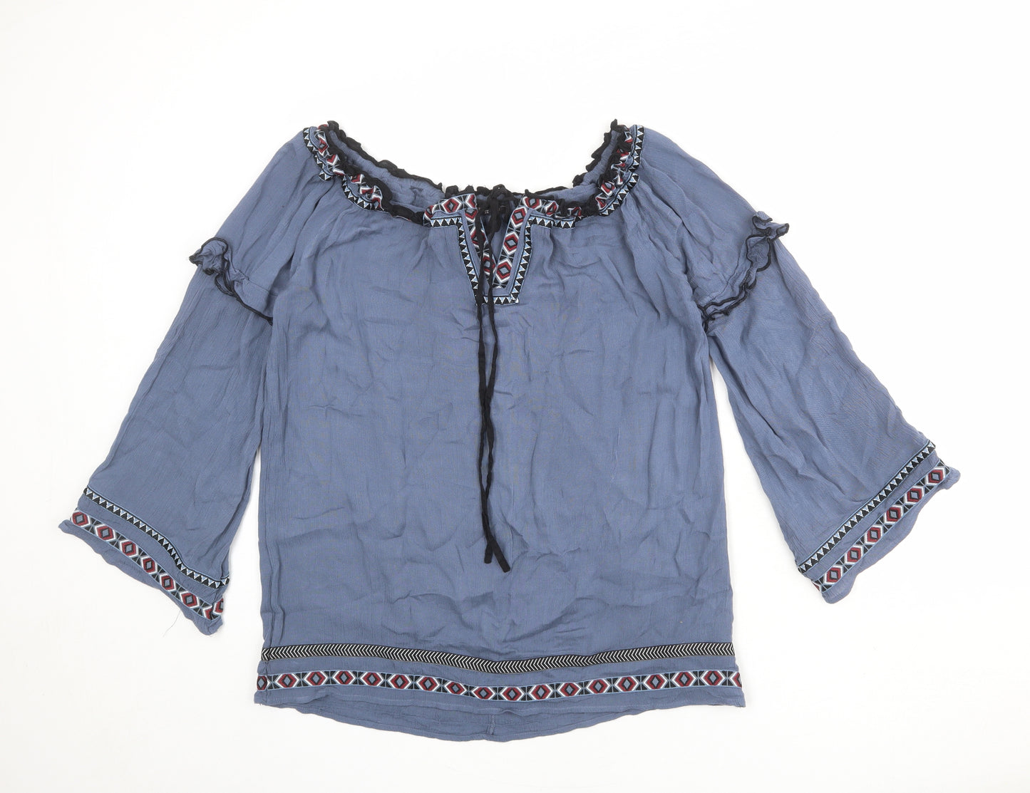 River Island Womens Blue Viscose Basic Blouse Size 8 Boat Neck