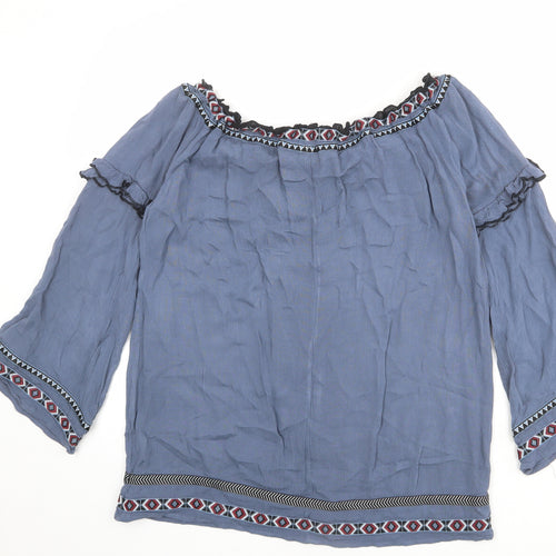 River Island Womens Blue Viscose Basic Blouse Size 8 Boat Neck