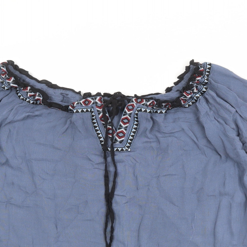 River Island Womens Blue Viscose Basic Blouse Size 8 Boat Neck
