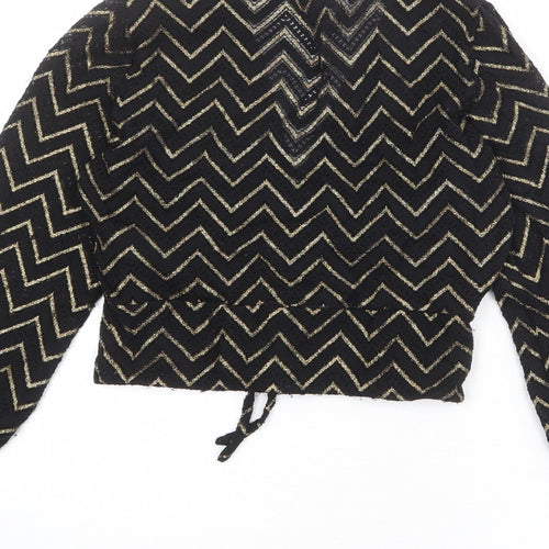 New Look Womens Black Herringbone Nylon Basic Blouse Size 8 V-Neck