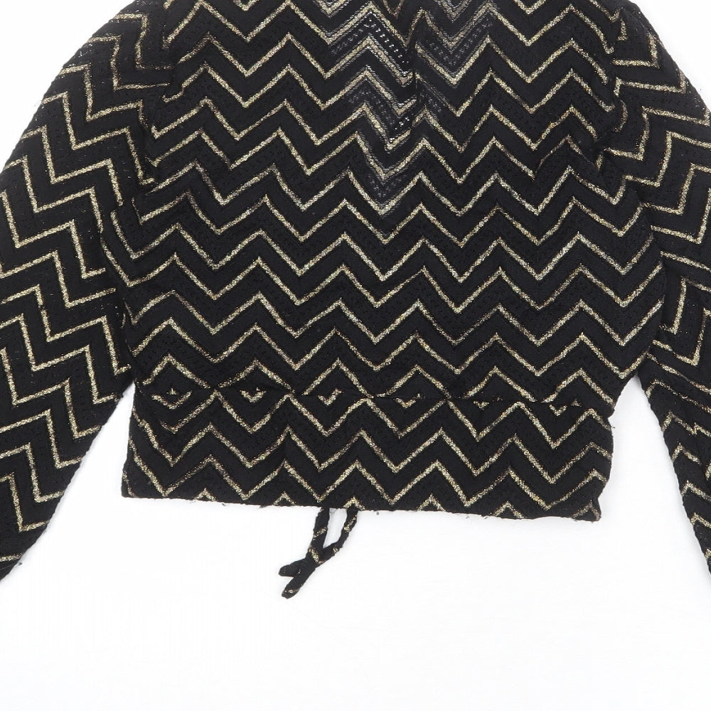 New Look Womens Black Herringbone Nylon Basic Blouse Size 8 V-Neck