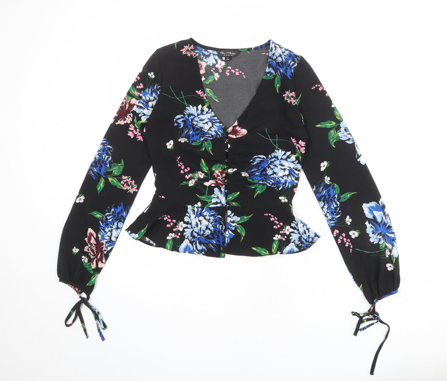 Dorothy Perkins Womens Black Floral Polyester Basic Blouse Size 6 V-Neck