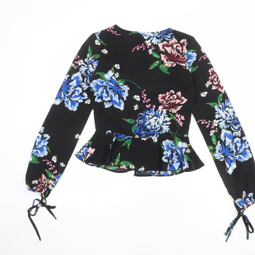 Dorothy Perkins Womens Black Floral Polyester Basic Blouse Size 6 V-Neck