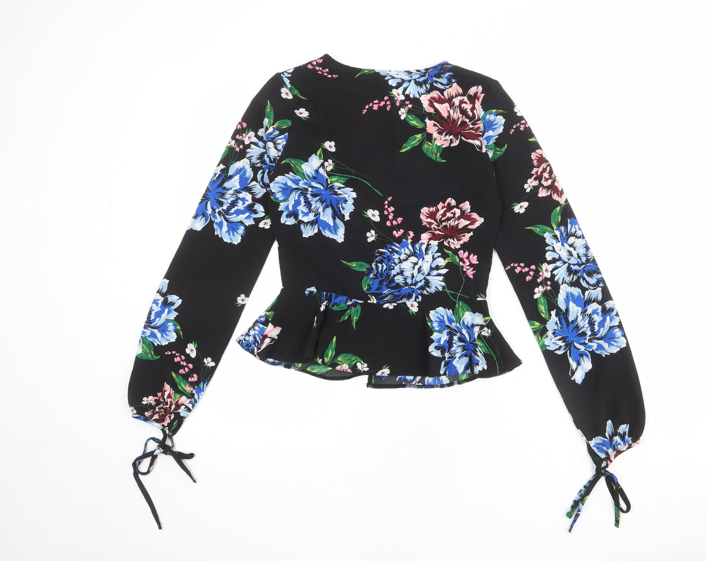 Dorothy Perkins Womens Black Floral Polyester Basic Blouse Size 6 V-Neck