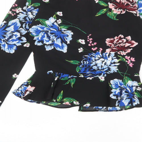Dorothy Perkins Womens Black Floral Polyester Basic Blouse Size 6 V-Neck