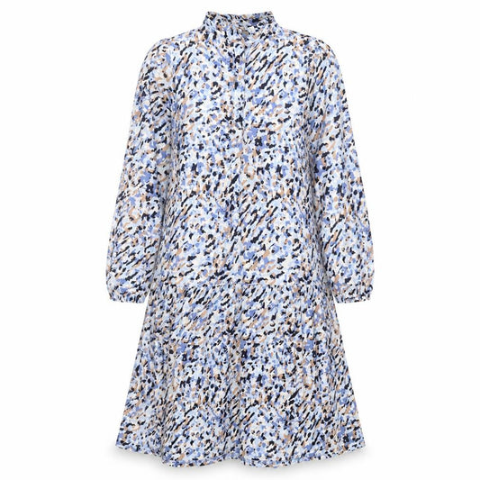 Front view of Soyaconcept women’s multicoloured geometric cotton a-line, size M, round neck button