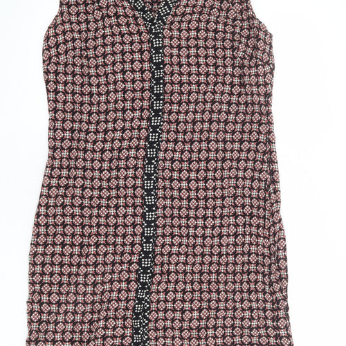 Per Una Womens Multicoloured Geometric Viscose A-Line Size 12 V-Neck Button