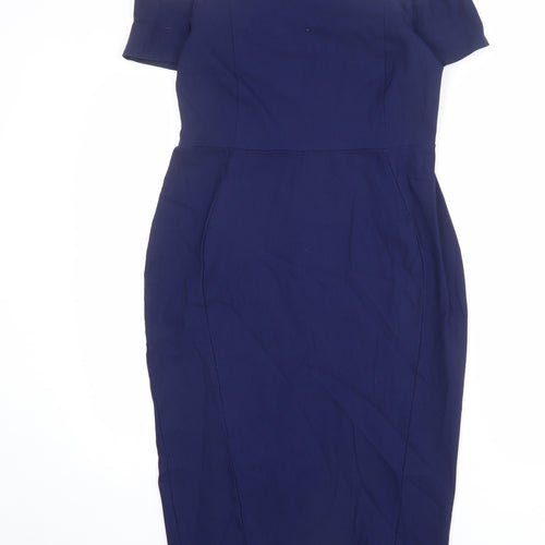 Vesper Womens Blue Viscose Pencil Dress Size 14 Off the Shoulder Zip