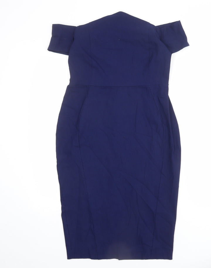Vesper Womens Blue Viscose Pencil Dress Size 14 Off the Shoulder Zip