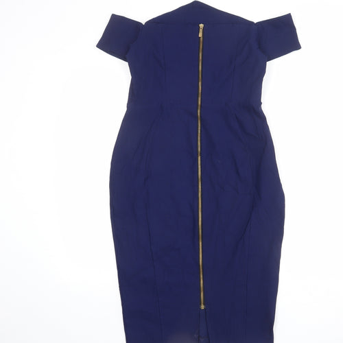 Vesper Womens Blue Viscose Pencil Dress Size 14 Off the Shoulder Zip