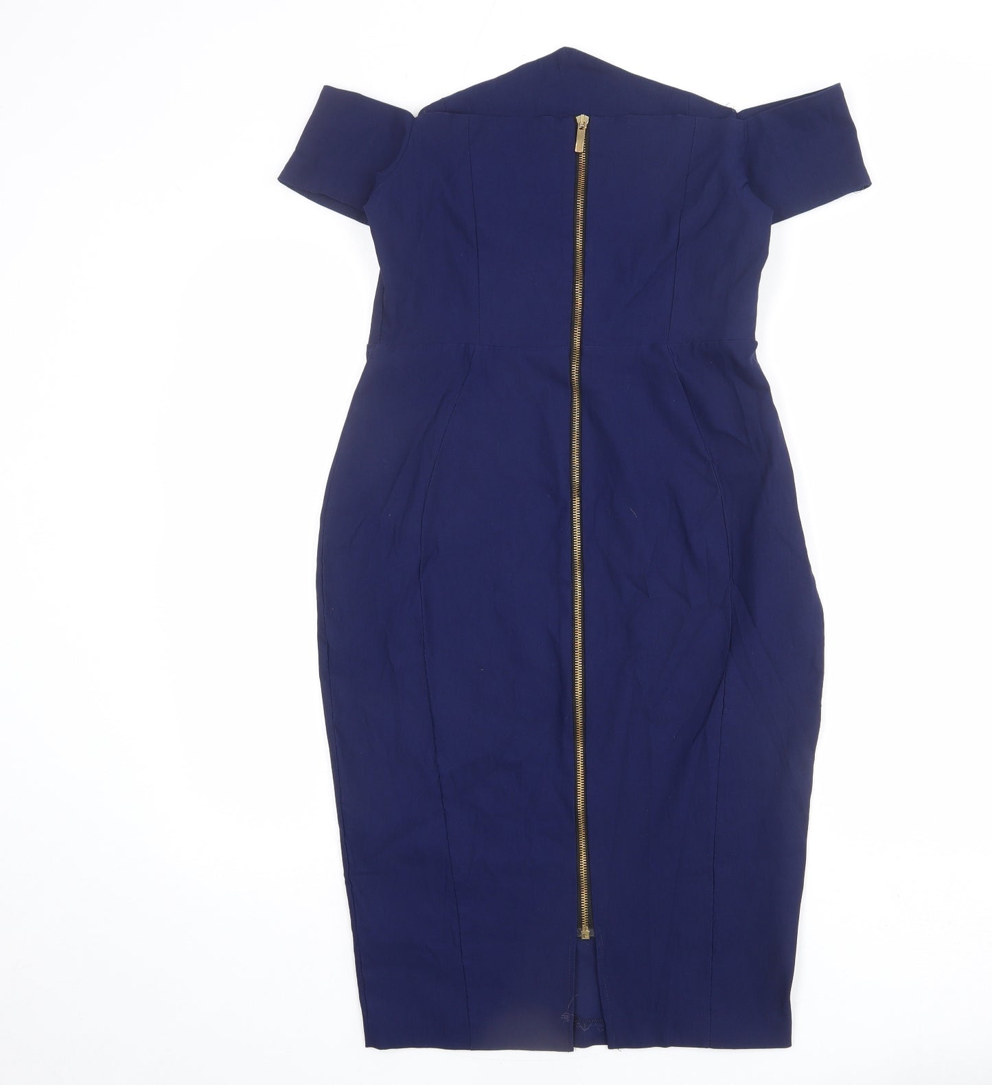 Vesper Womens Blue Viscose Pencil Dress Size 14 Off the Shoulder Zip