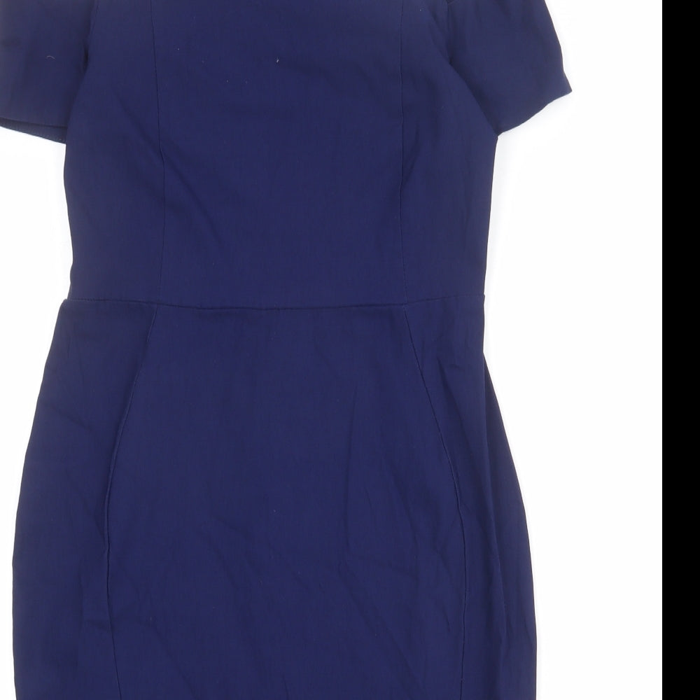 Vesper Womens Blue Viscose Pencil Dress Size 14 Off the Shoulder Zip
