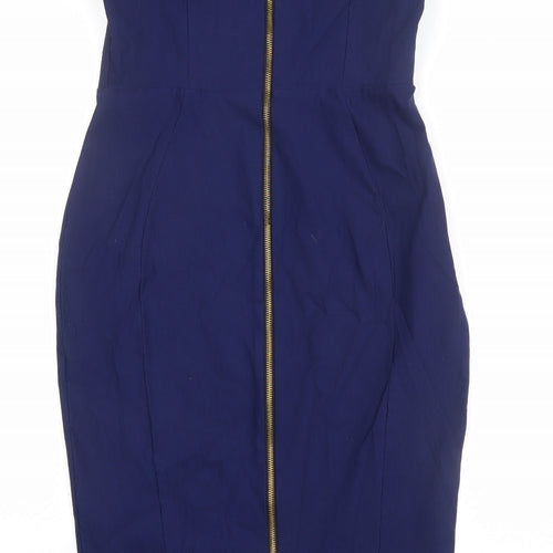 Vesper Womens Blue Viscose Pencil Dress Size 14 Off the Shoulder Zip