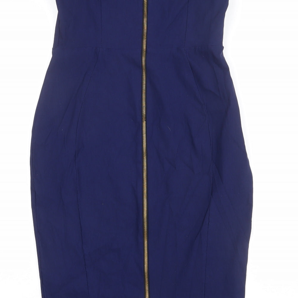 Vesper Womens Blue Viscose Pencil Dress Size 14 Off the Shoulder Zip