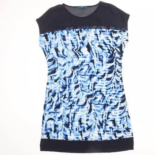 NEXT Womens Blue Geometric Polyester Shift Size 12 Round Neck Pullover