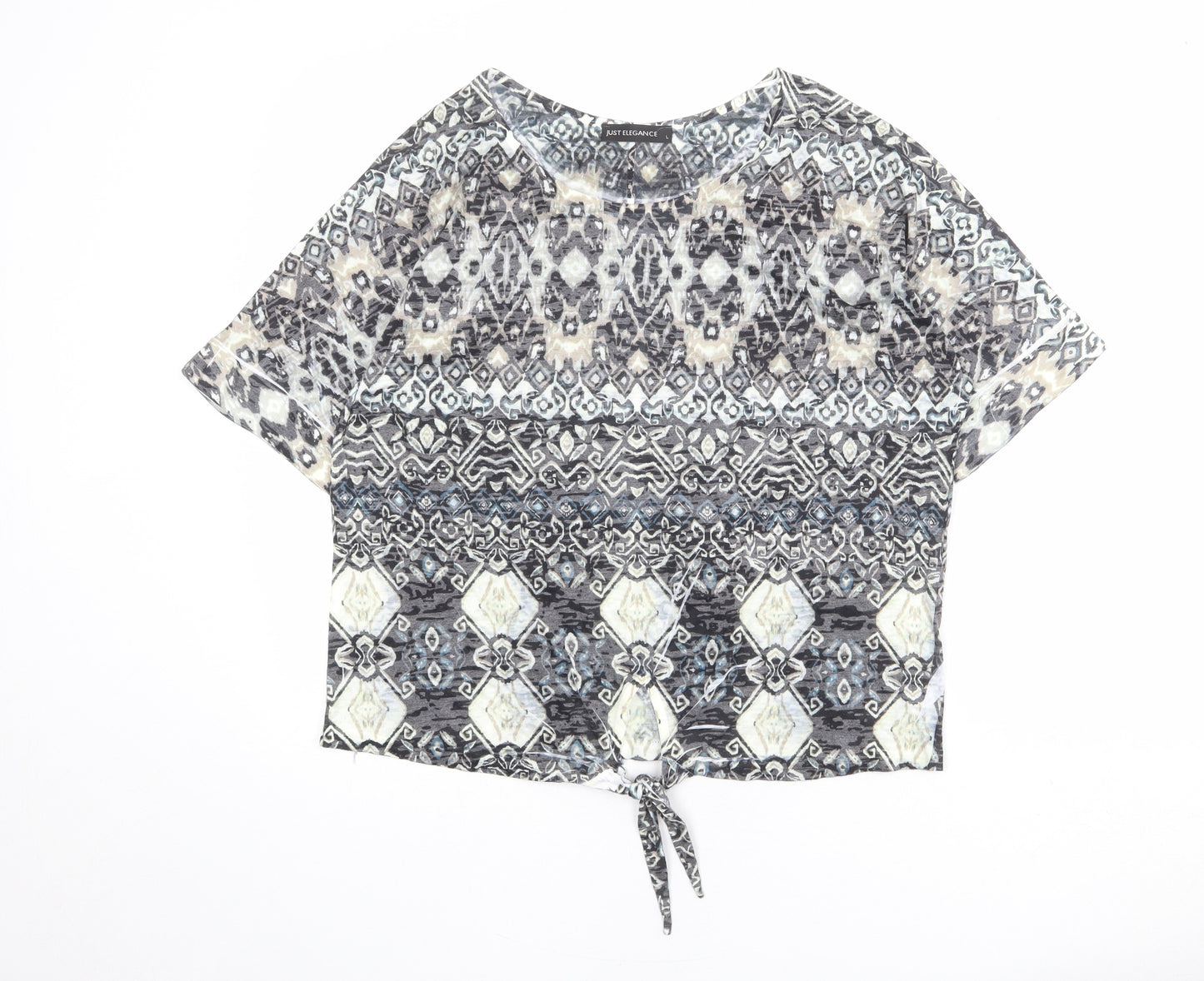 Just Elegance Womens Multicoloured Geometric Polyester Basic T-Shirt Size L Round Neck - Knot Front