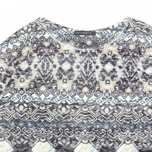 Just Elegance Womens Multicoloured Geometric Polyester Basic T-Shirt Size L Round Neck - Knot Front