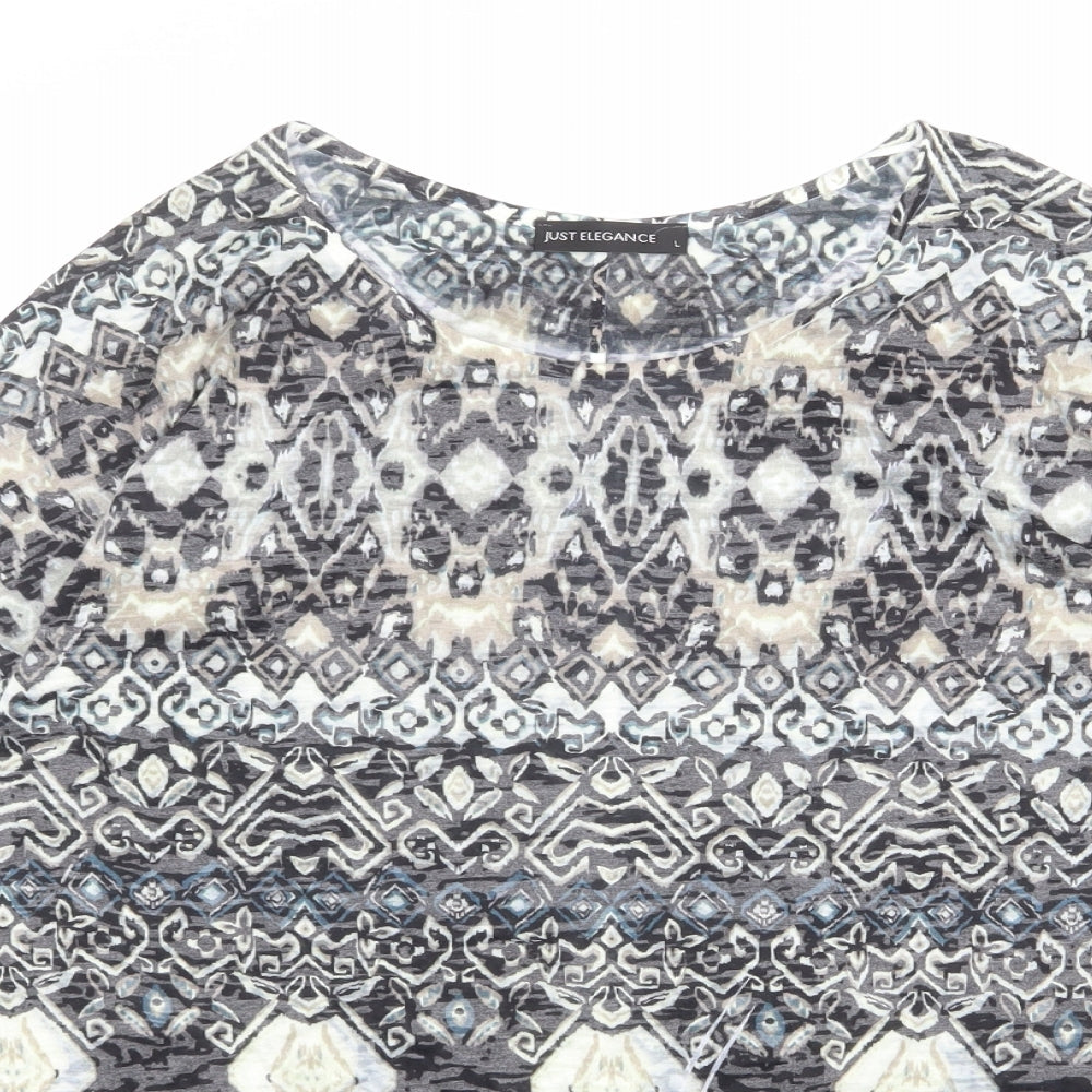 Just Elegance Womens Multicoloured Geometric Polyester Basic T-Shirt Size L Round Neck - Knot Front