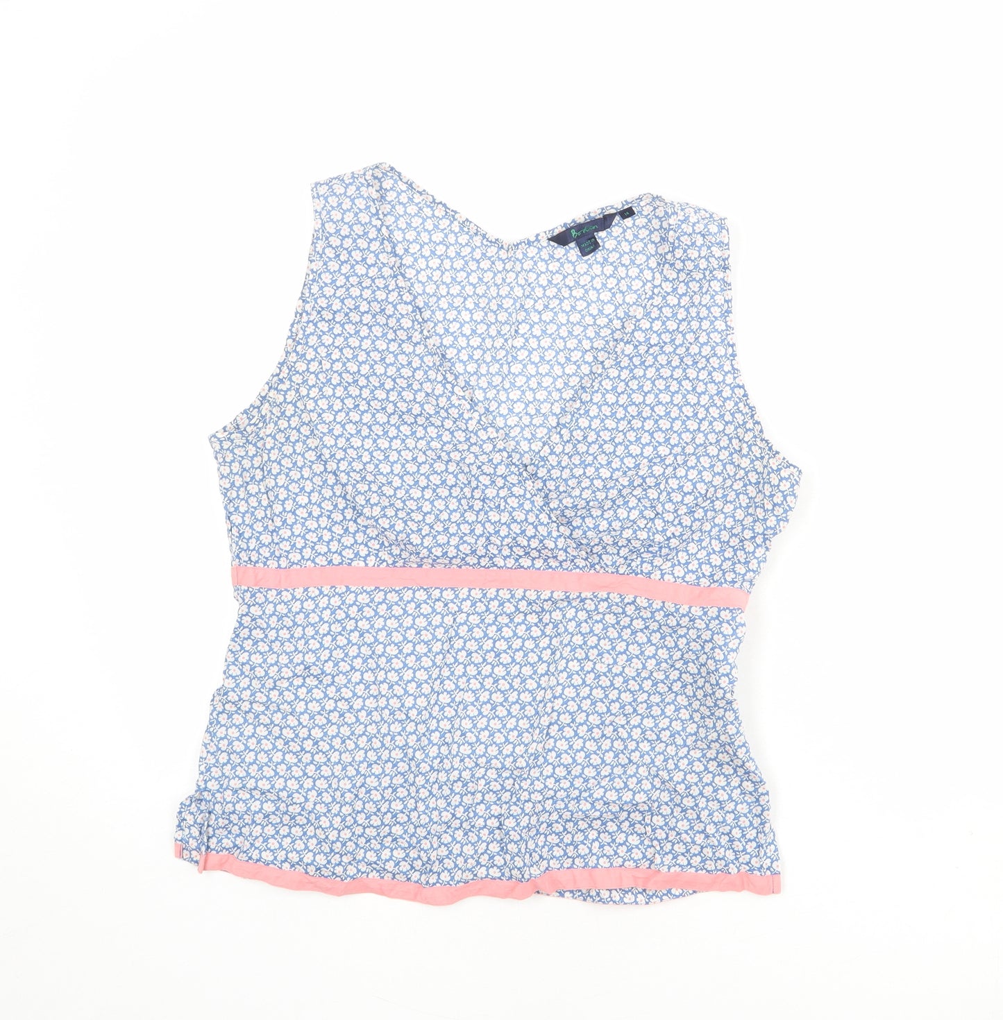Boden Womens Blue Floral 100% Cotton Basic Tank Size 14 V-Neck