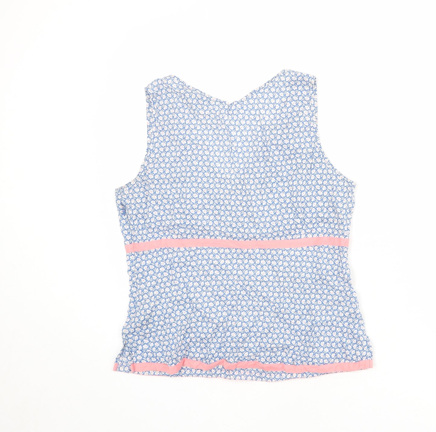 Boden Womens Blue Floral 100% Cotton Basic Tank Size 14 V-Neck