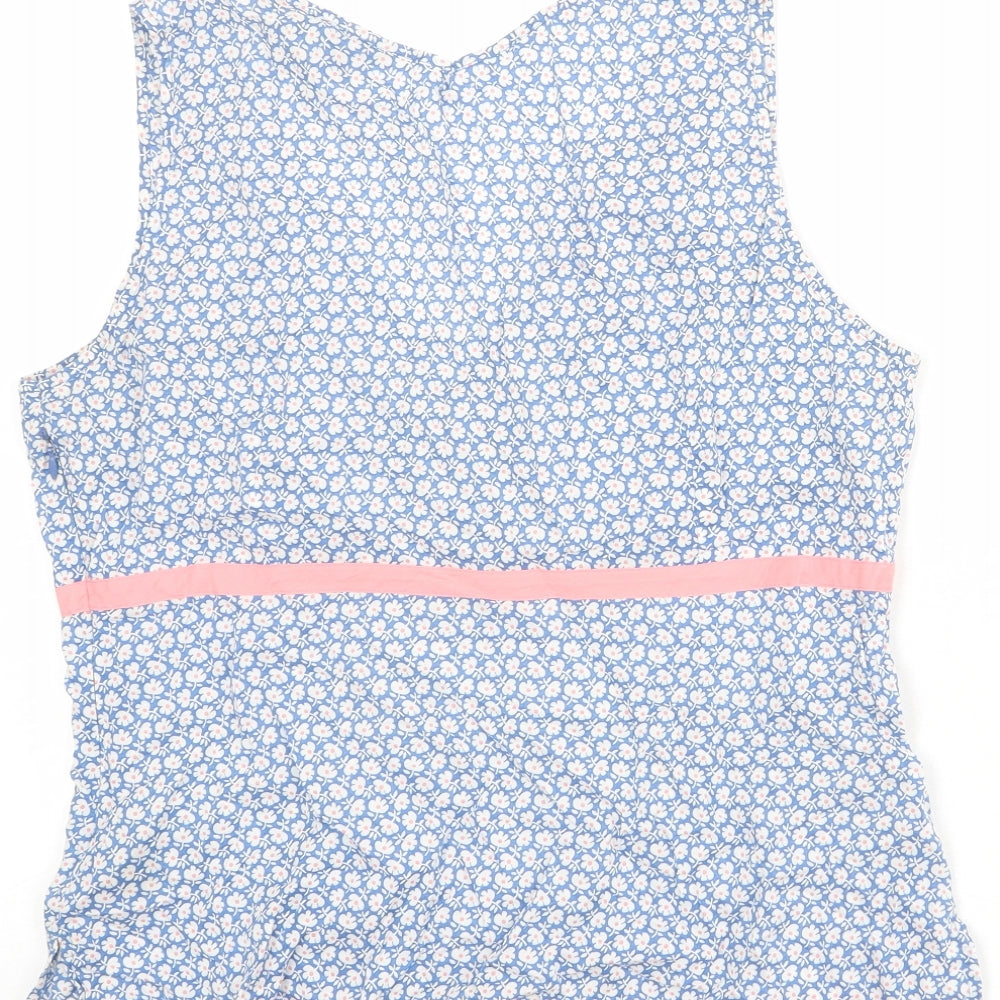 Boden Womens Blue Floral 100% Cotton Basic Tank Size 14 V-Neck