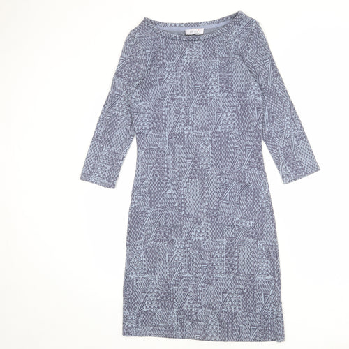 Per Una Womens Blue Geometric Polyester A-Line Size 8 Boat Neck Pullover