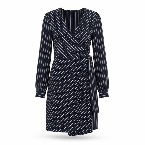 Brave Soul Womens Blue Striped Polyester Wrap Dress Size S V-Neck Tie