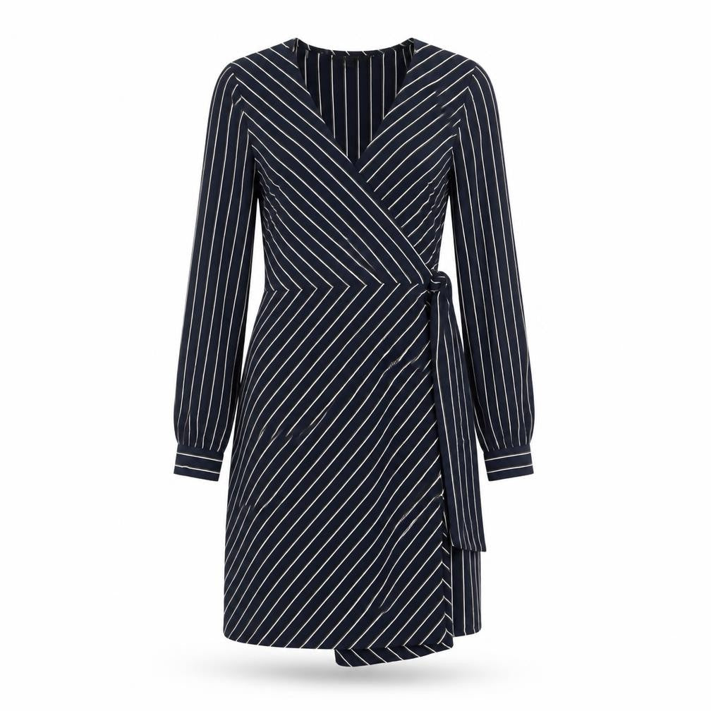 Brave Soul Womens Blue Striped Polyester Wrap Dress Size S V-Neck Tie