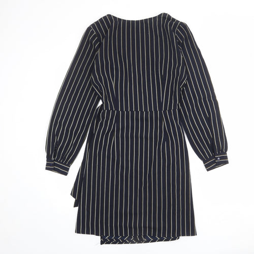 Brave Soul Womens Blue Striped Polyester Wrap Dress Size S V-Neck Tie