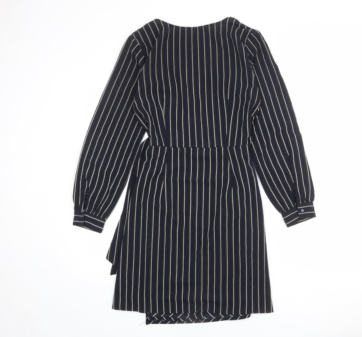 Brave Soul Womens Blue Striped Polyester Wrap Dress Size S V-Neck Tie