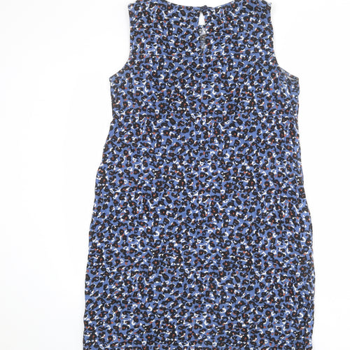 NEXT Womens Multicoloured Animal Print Linen A-Line Size 12 Round Neck Button - Leopard pattern