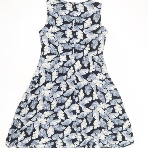 Maine New England Womens Blue Geometric Cotton Shift Size 14 Round Neck Zip - Leaf pattern