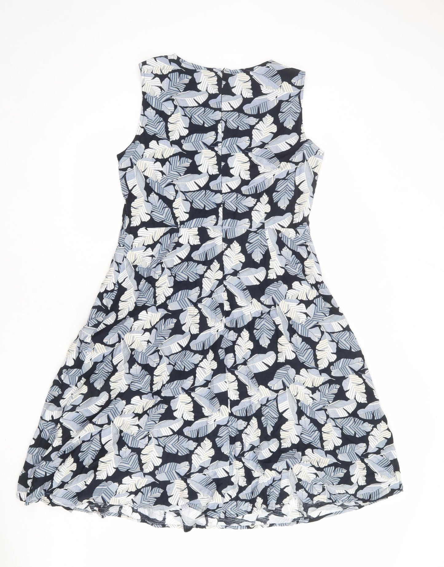 Maine New England Womens Blue Geometric Cotton Shift Size 14 Round Neck Zip - Leaf pattern