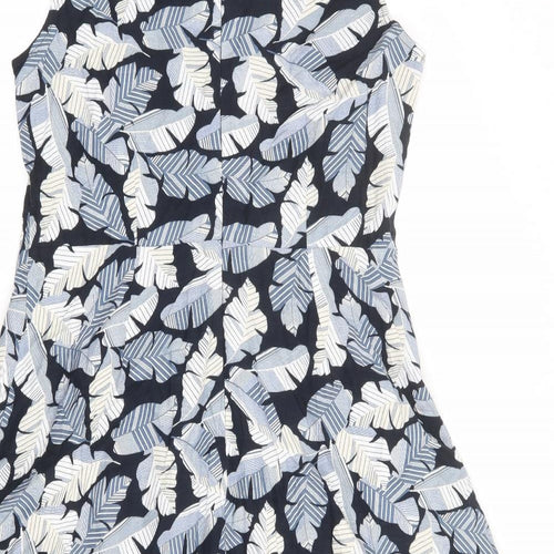 Maine New England Womens Blue Geometric Cotton Shift Size 14 Round Neck Zip - Leaf pattern