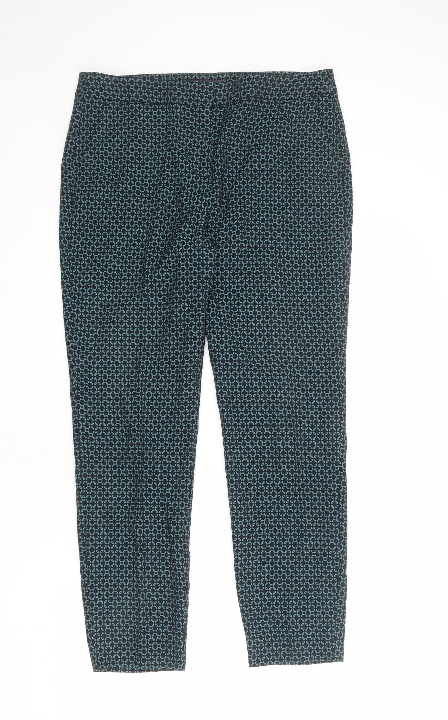 Marks and Spencer Womens Black Geometric Polyester Dress Pants Trousers Size 12 L24 in Regular Zip