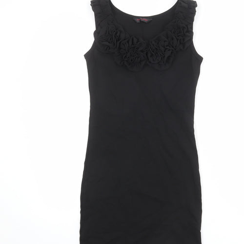 Miss Selfridge Womens Black Cotton Bodycon Size 8 Round Neck Pullover