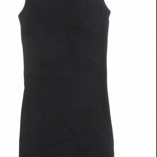 Miss Selfridge Womens Black Cotton Bodycon Size 8 Round Neck Pullover