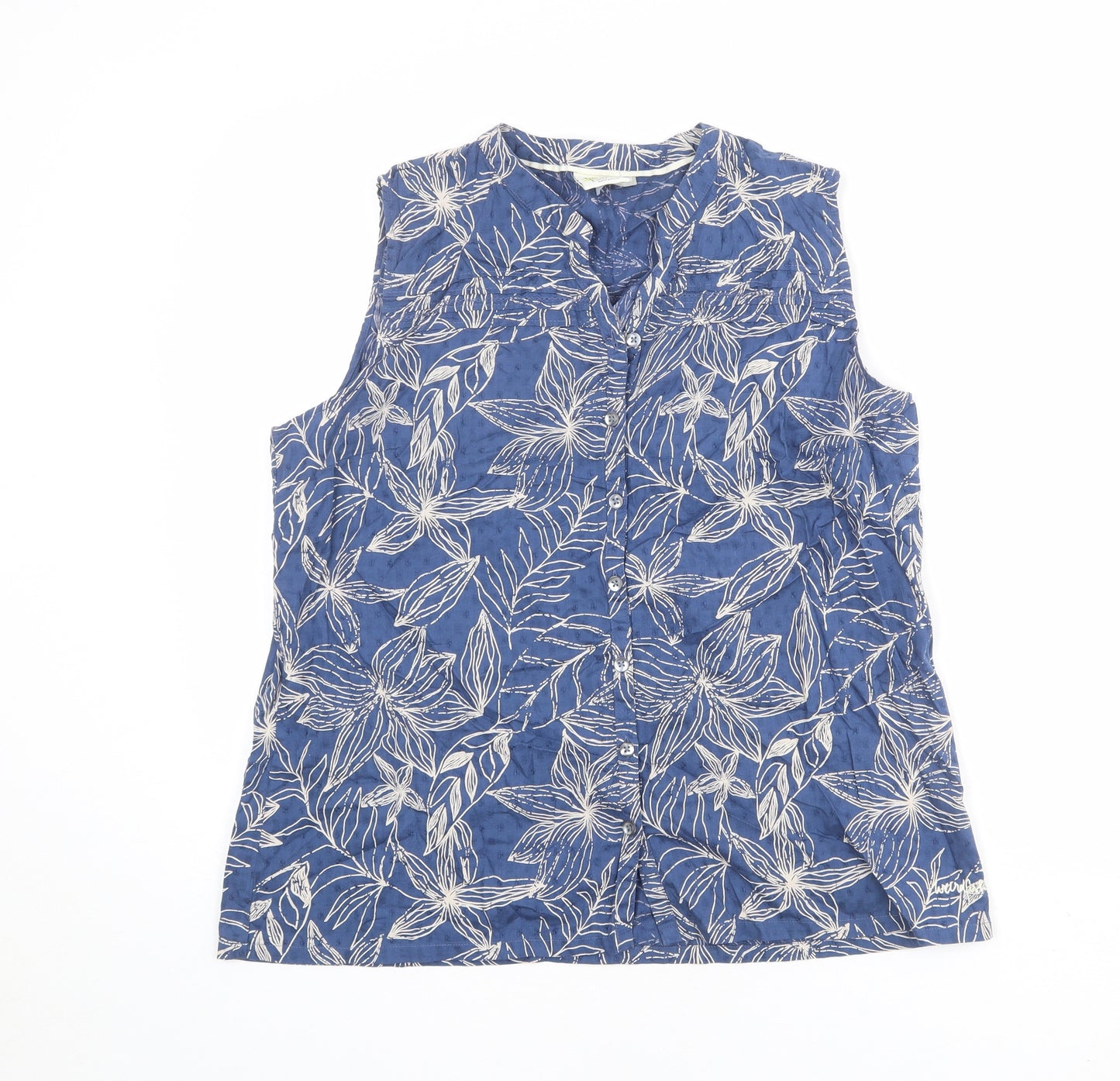 Weird Fish Womens Blue Floral 100% Cotton Basic Button-Up Size 18 V-Neck