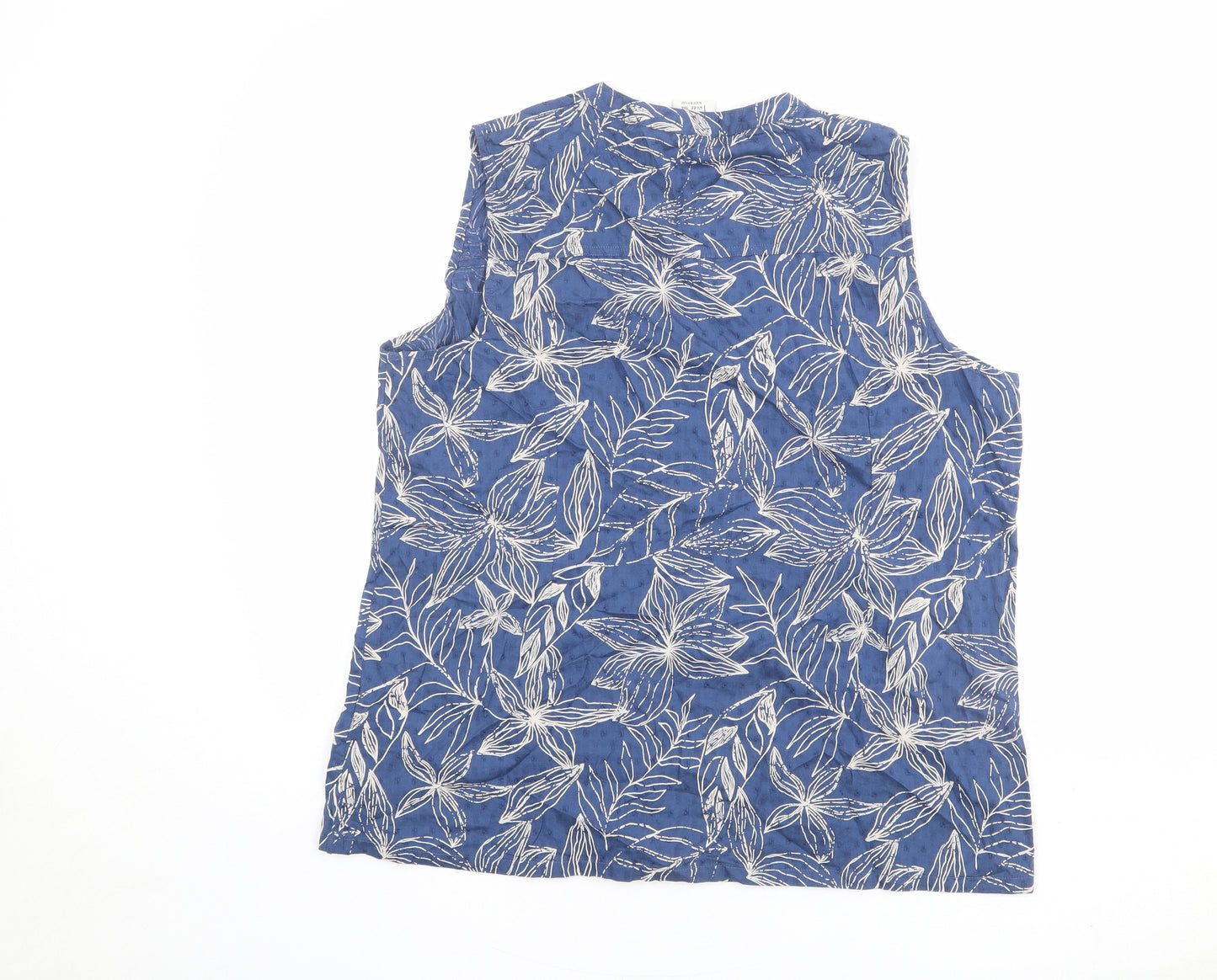 Weird Fish Womens Blue Floral 100% Cotton Basic Button-Up Size 18 V-Neck