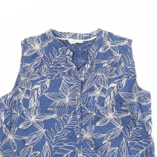 Weird Fish Womens Blue Floral 100% Cotton Basic Button-Up Size 18 V-Neck