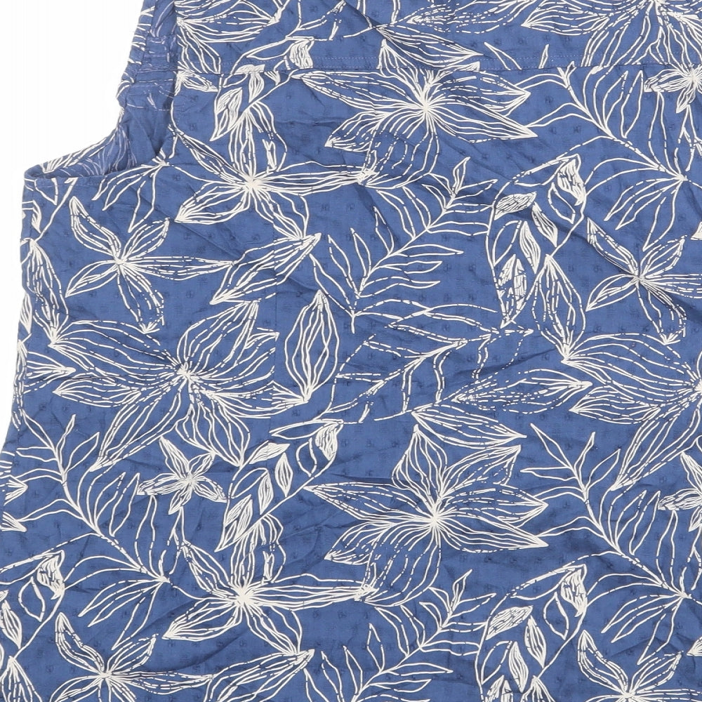 Weird Fish Womens Blue Floral 100% Cotton Basic Button-Up Size 18 V-Neck
