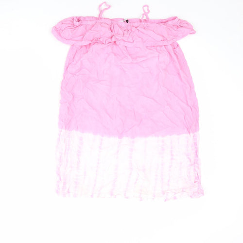 Marks and Spencer Girls Pink Viscose A-Line Size 11-12 Years Off the Shoulder Pullover - Tie Dye