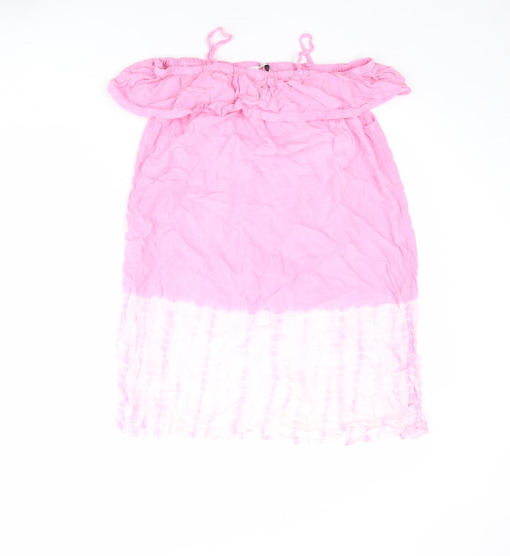 Marks and Spencer Girls Pink Viscose A-Line Size 11-12 Years Off the Shoulder Pullover - Tie Dye